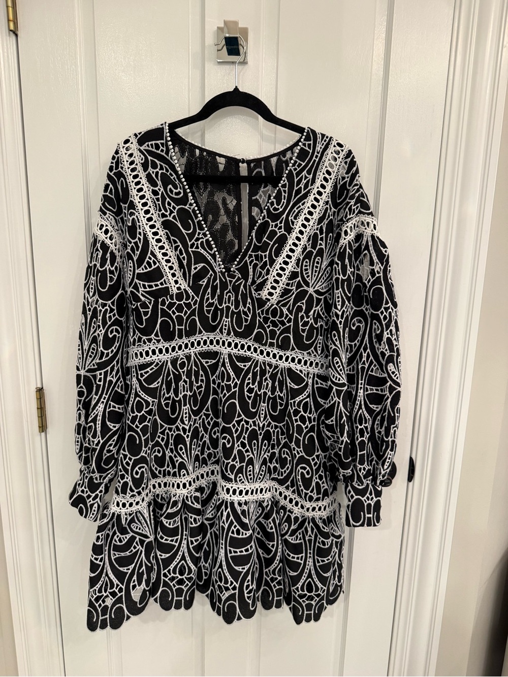ASOS Black and White Lace-Pattern Long Sleeve Dress